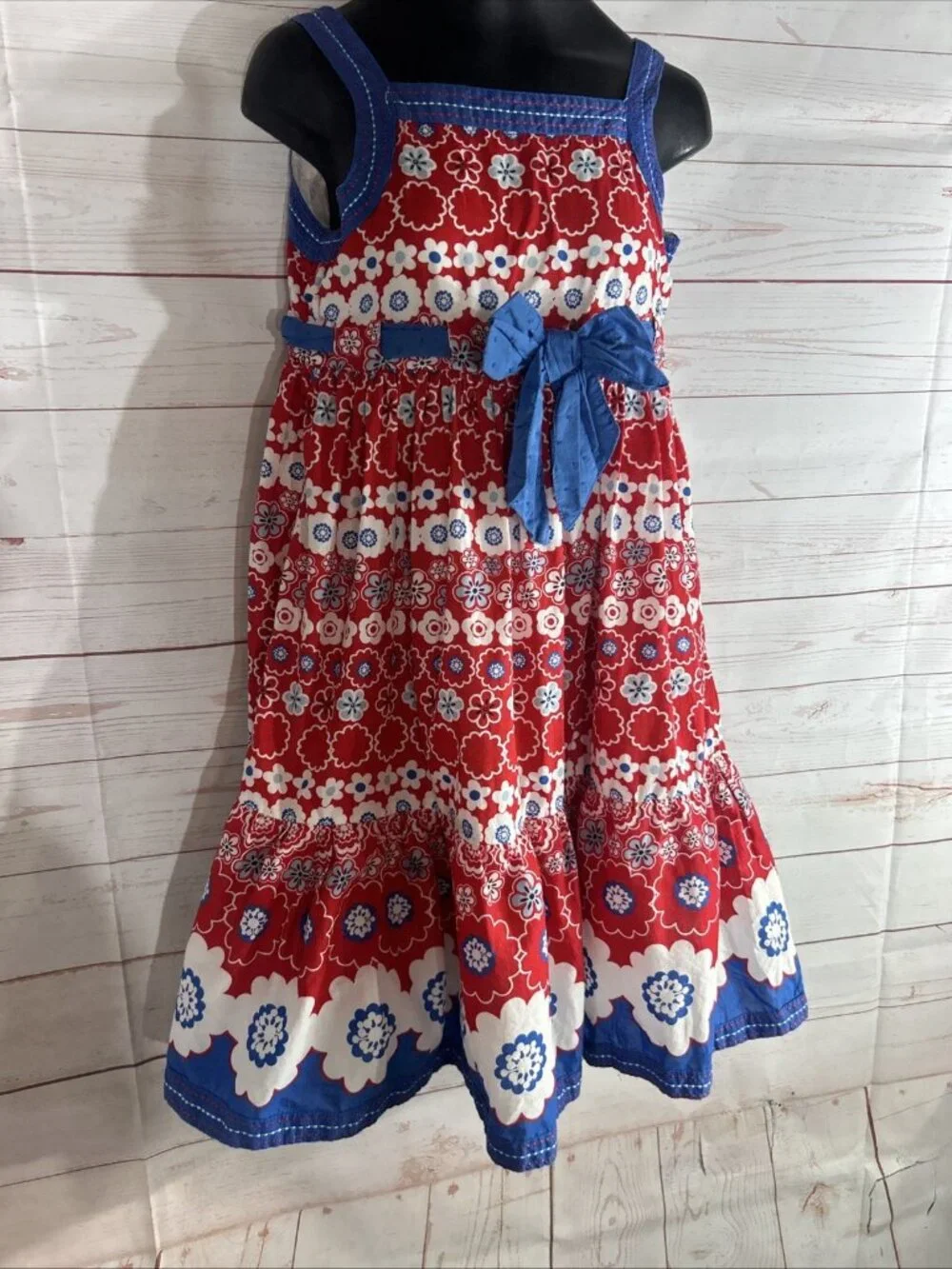 The Children's Place Dress Girls Size 10 Red White Blue Floral Sleeveless Lined